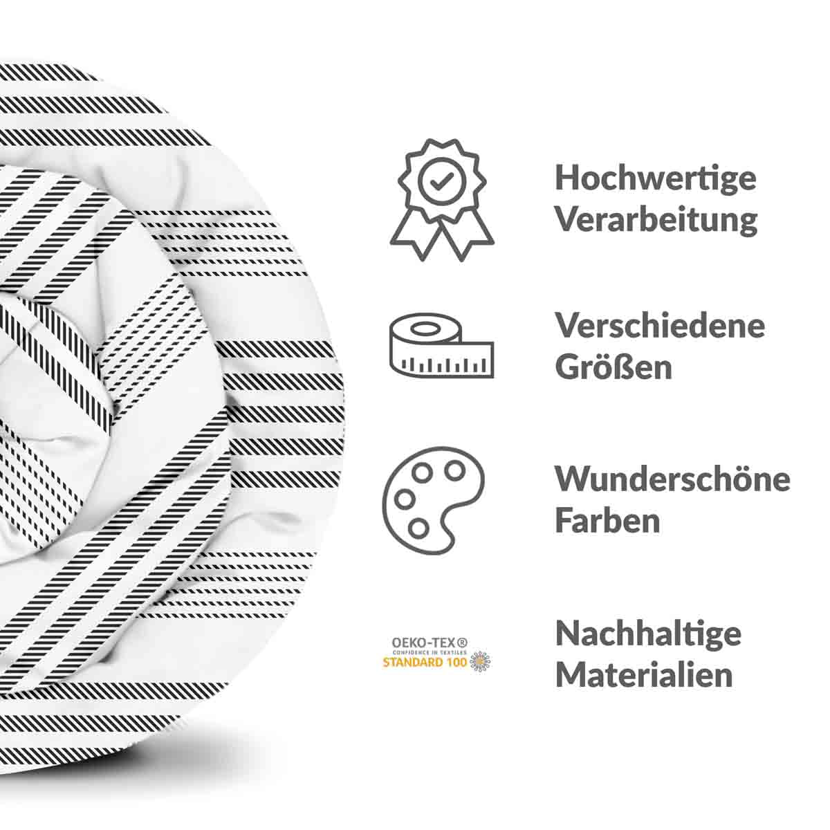 Original Therapiedecke - Baumwoll Bettwäsche Set Grau mit dicken und dünnen Streifen