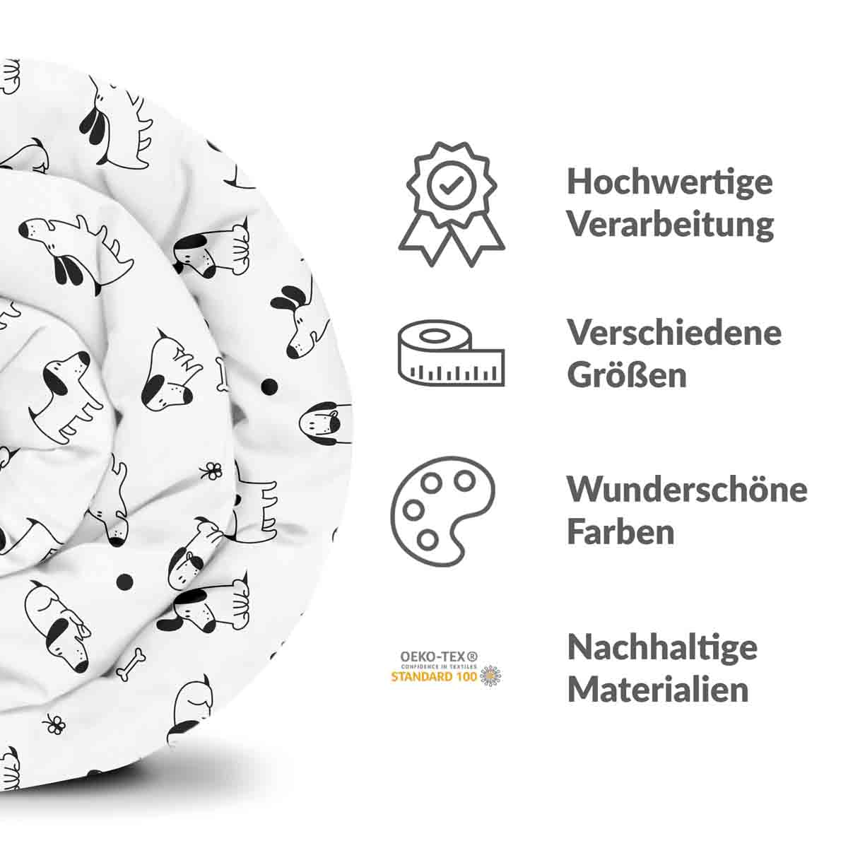 Original Therapiedecke - Baumwoll Bettwäsche Set Weiß mit Hunden