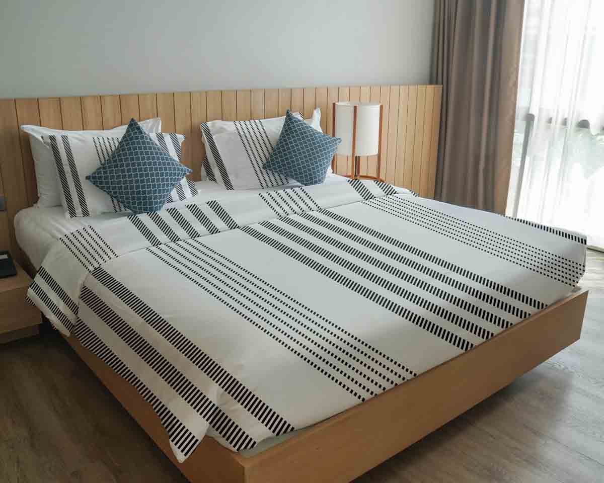 Original Therapiedecke - Baumwoll Bettwäsche Set Grau mit dicken und dünnen Streifen