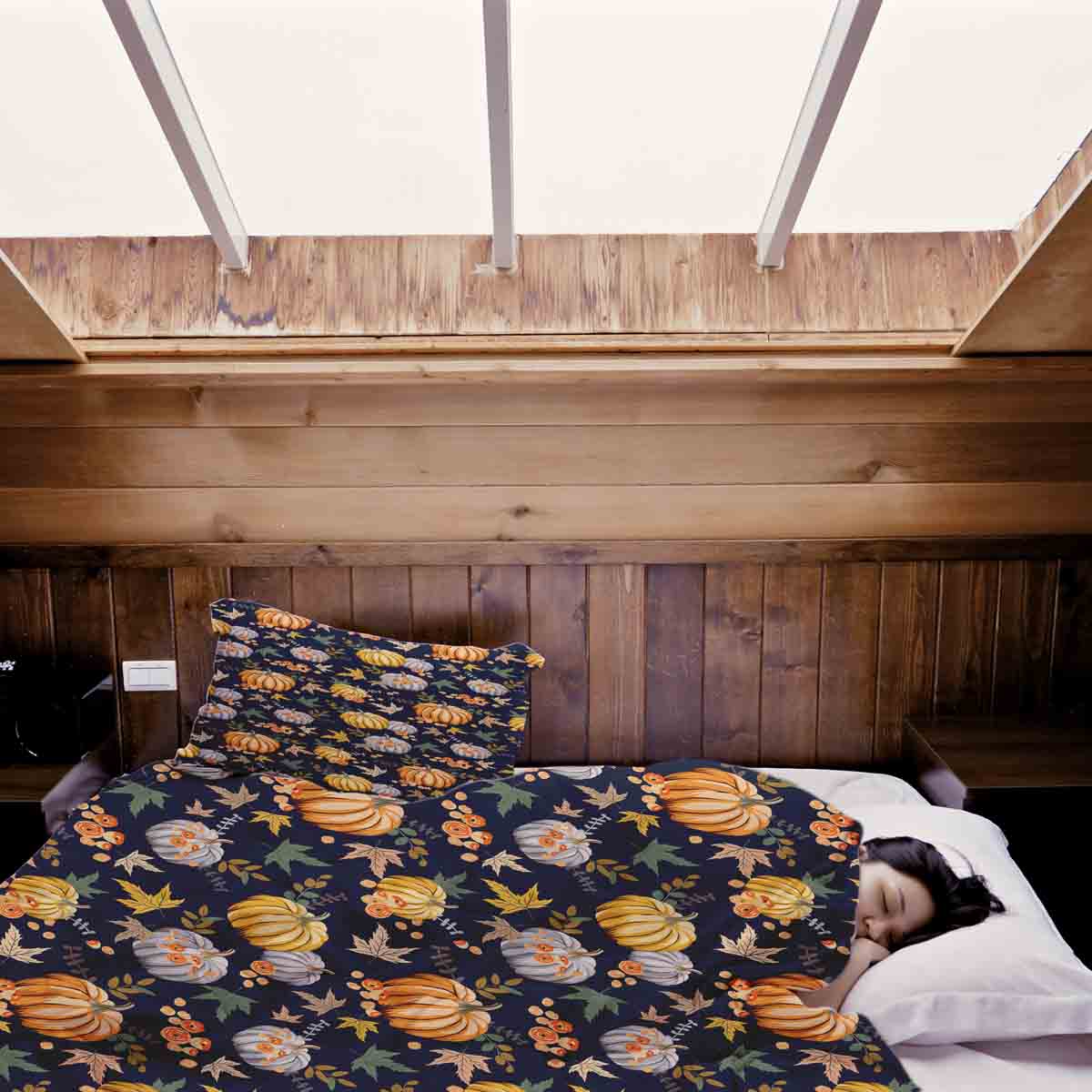 Original Therapiedecke - Baumwoll Bettwäsche Set Blau mit Kürbissen