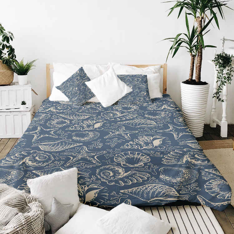 Original Therapiedecke - Baumwoll Bettwäsche Set Blau mit Muscheln
