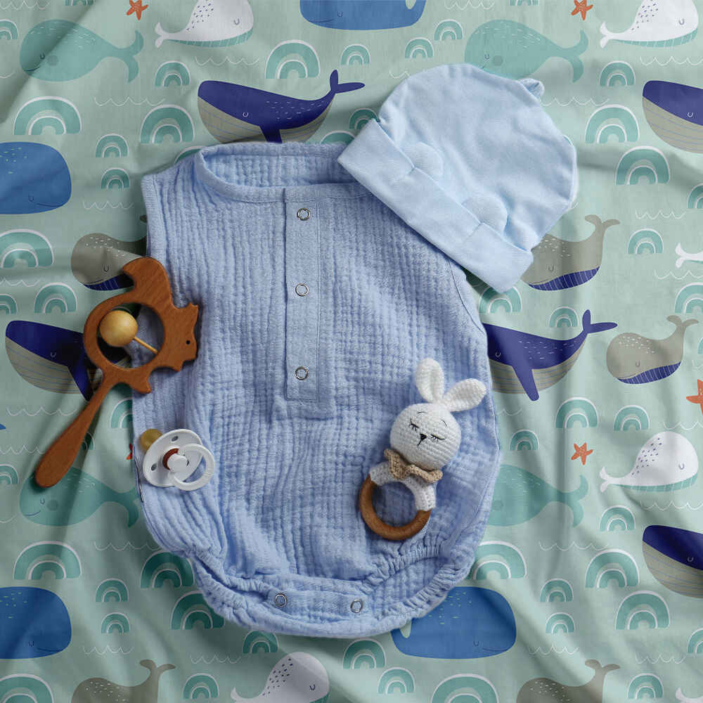 Original Therapiedecke - Baumwoll Bettwäsche Set Grün mit Walen