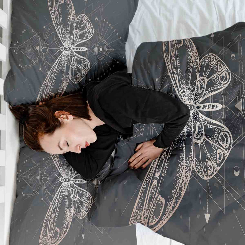 Therapiedecken Bettwäschen Set Schwarz mit Schmetterling