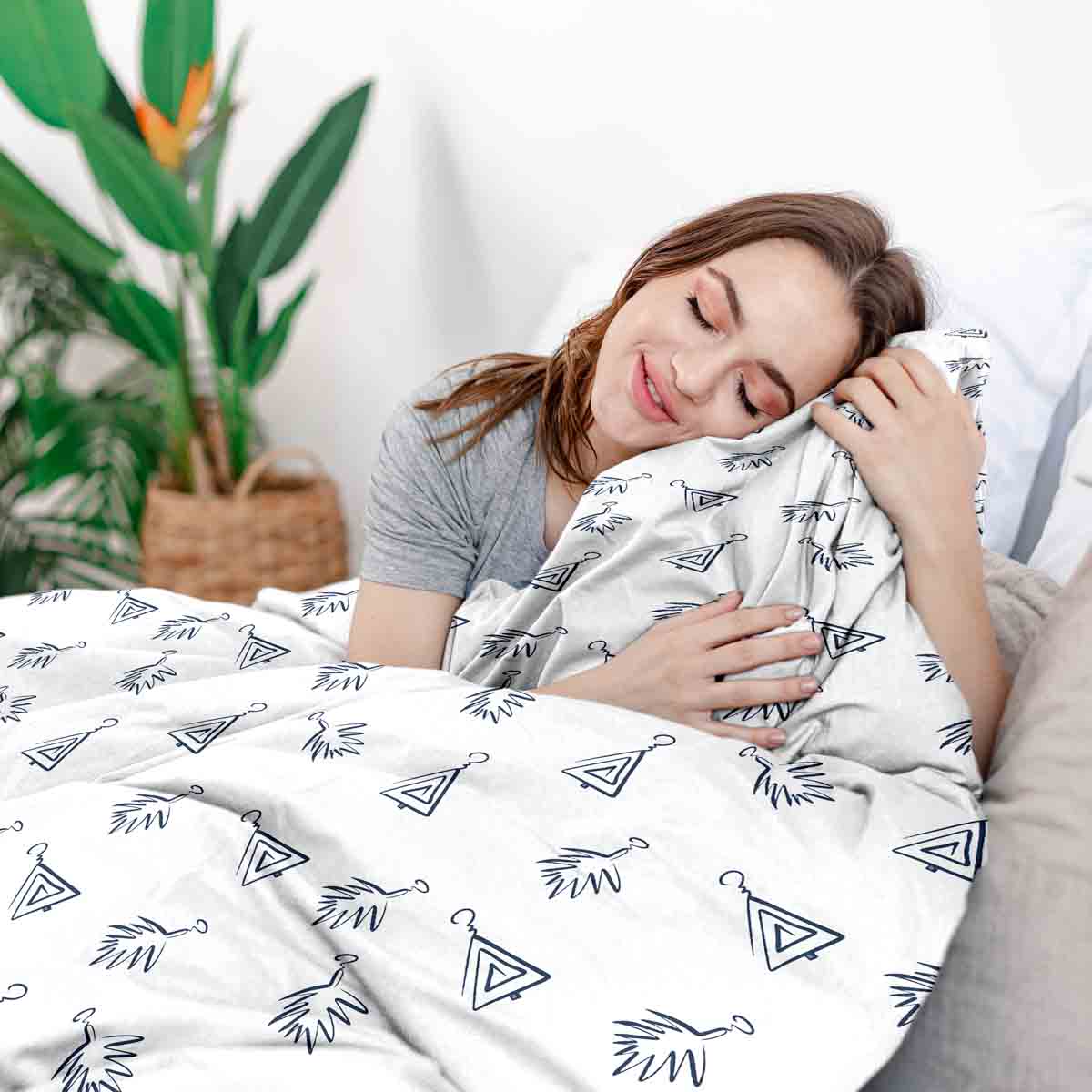 Original Therapiedecke - Baumwoll Bettwäsche Set Weiß mit Boho Ohrringen