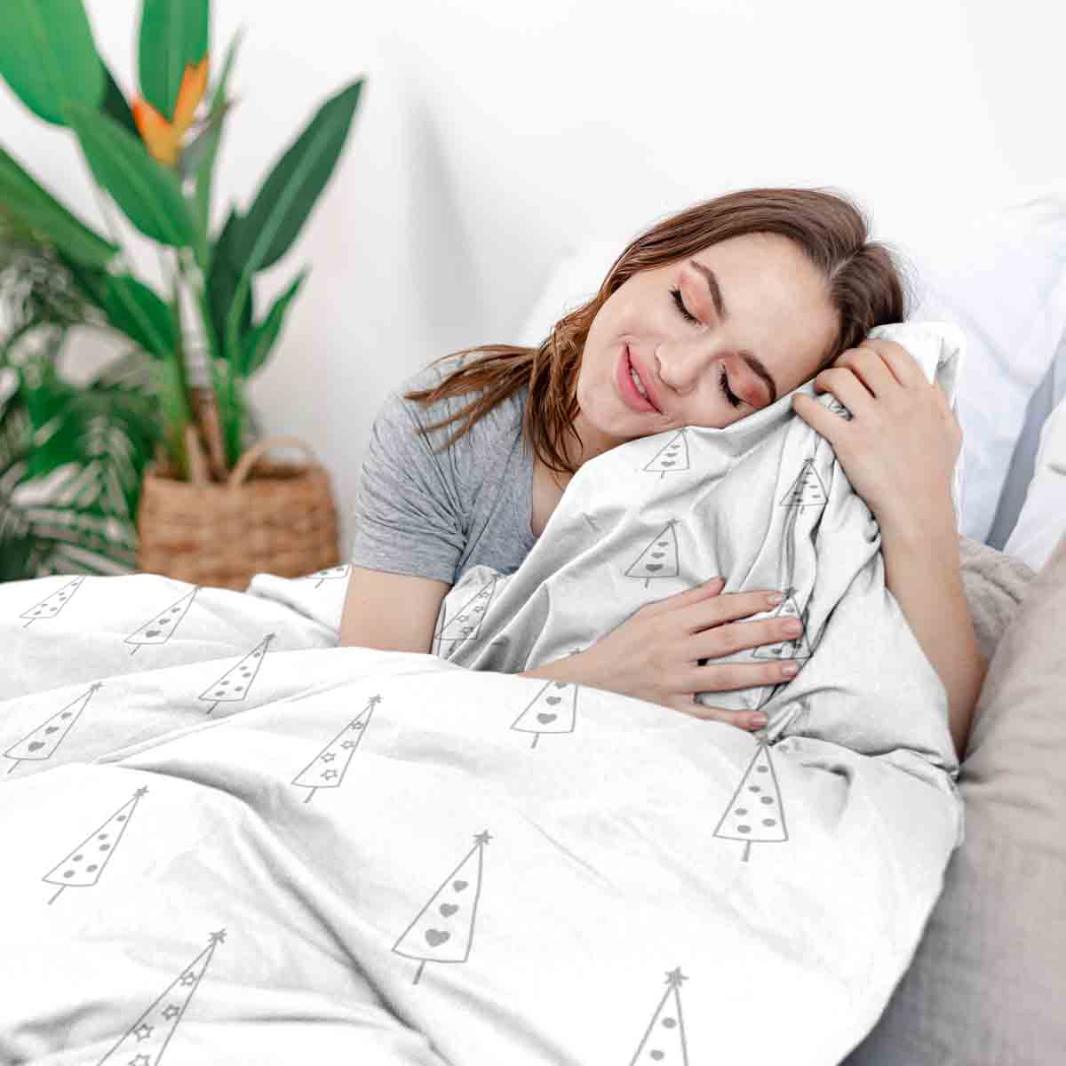 Original Therapiedecke - Baumwollbezug Weiß mit grauen Tannenbäumen