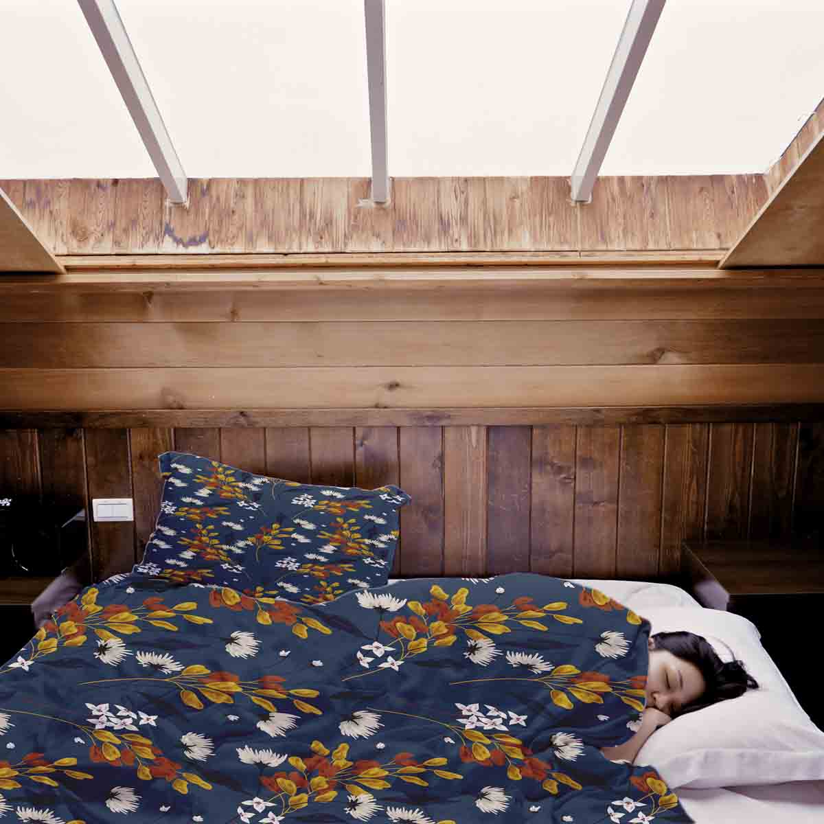 Original Therapiedecke - Baumwoll Bettwäsche Set Blau mit Blumenstrauß