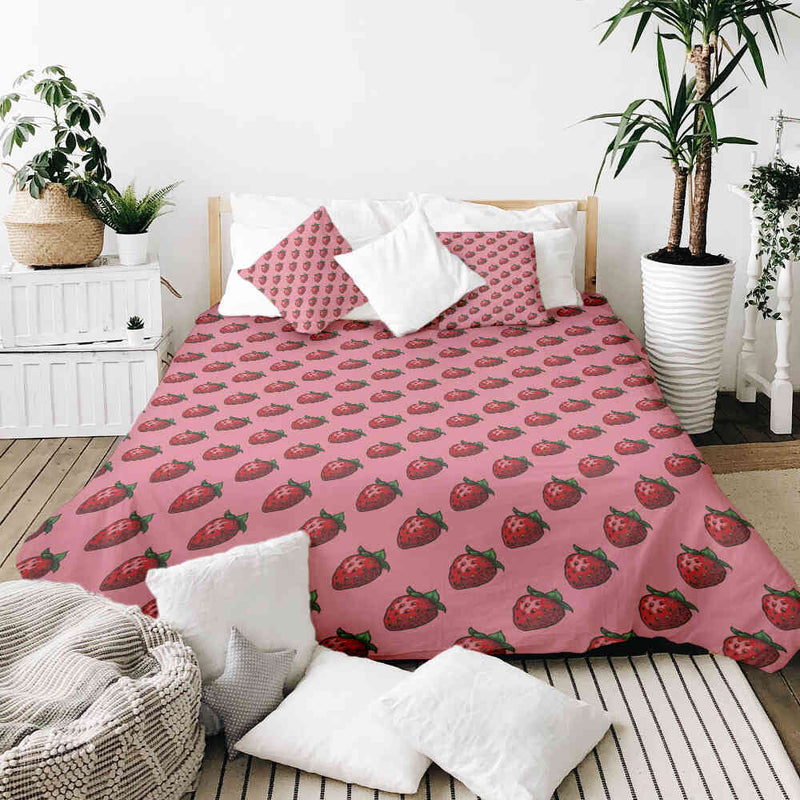 Therapiedecken Bettwäschen Set Pink mit Erdbeeren