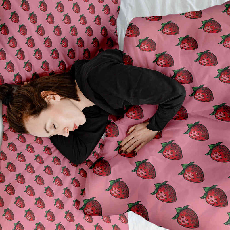 Therapiedecken Baumwollbezug Pink mit Erdbeeren