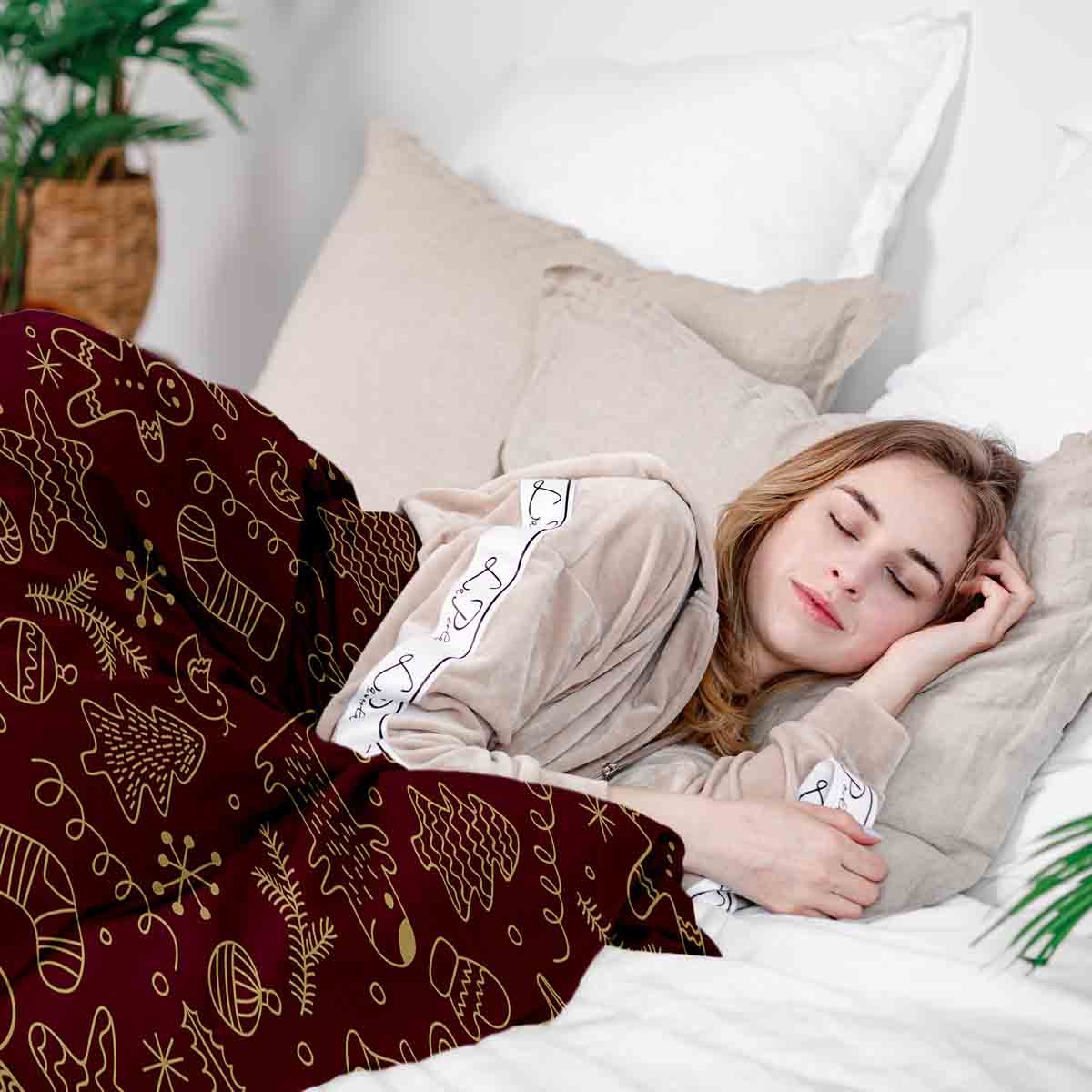 Original Therapiedecke - Baumwollbezug Rot mit lustigen Weihnachtsmotiven