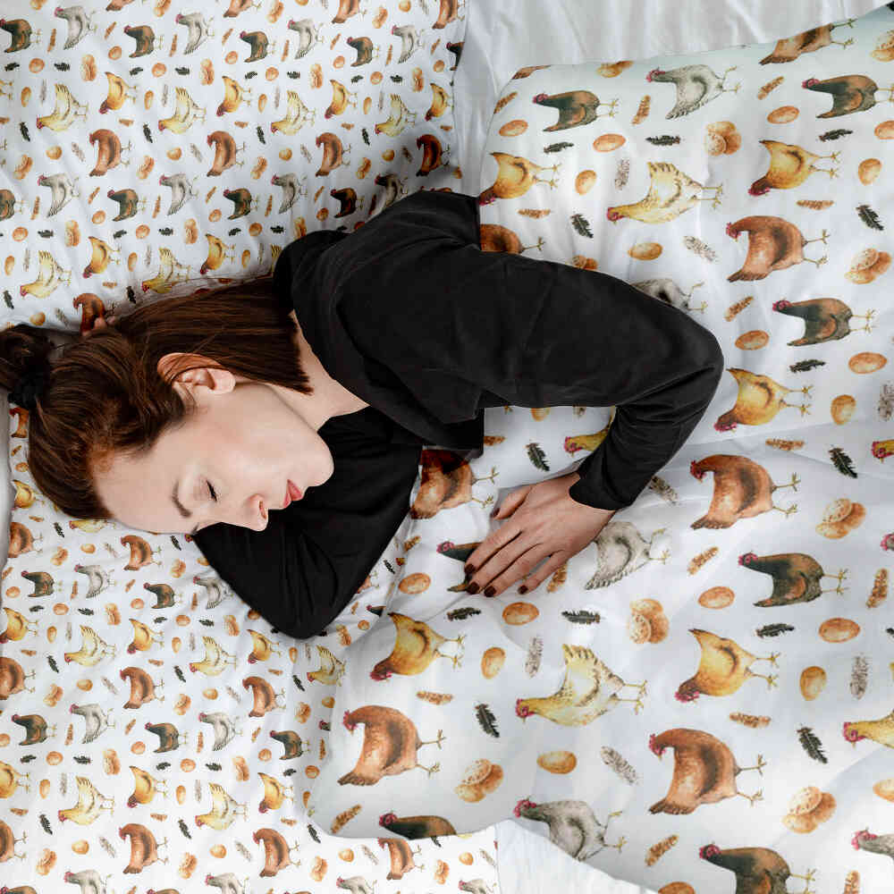 Original Therapiedecke - Baumwollbezug Weiß mit Hühnern