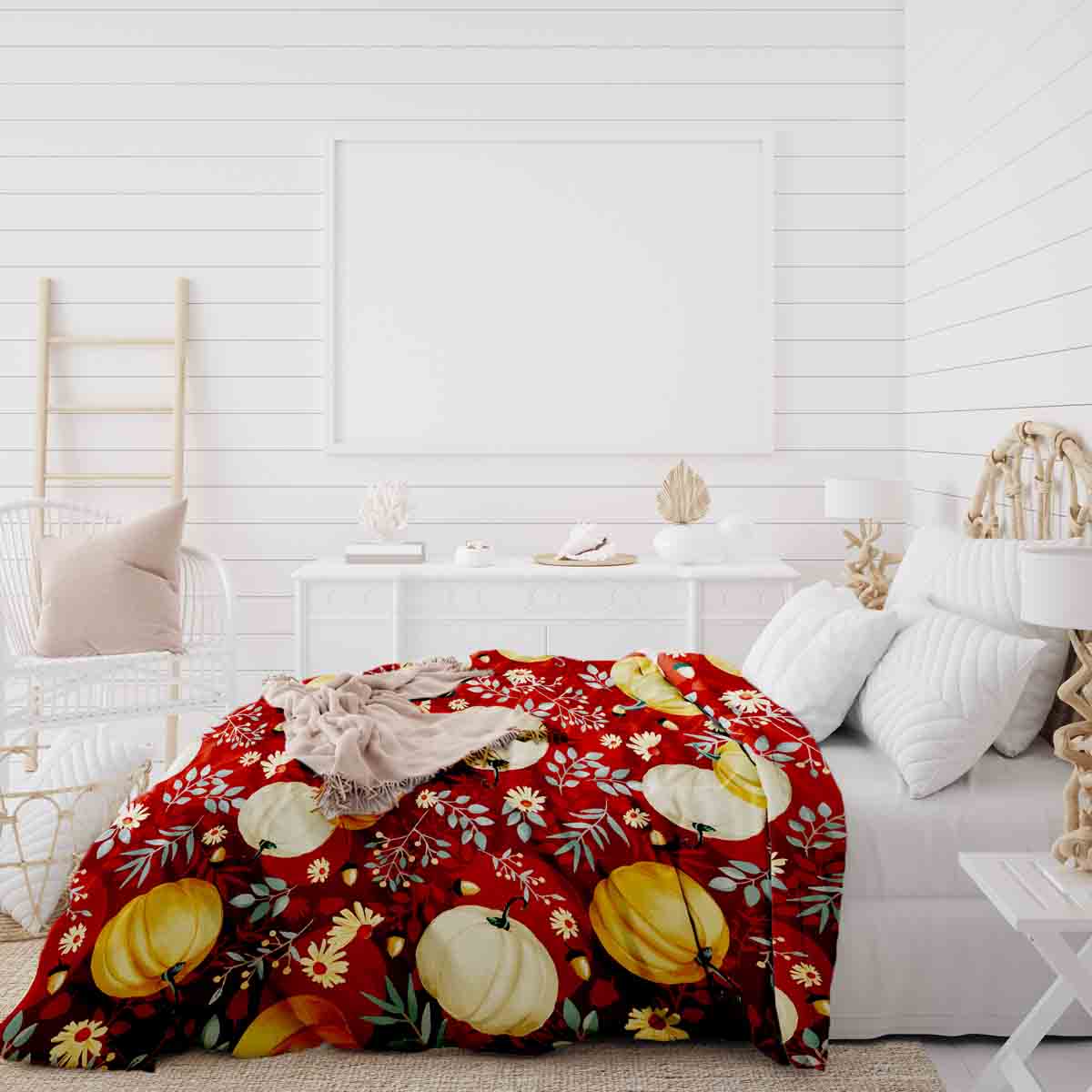 Original Therapiedecke - Baumwoll Bettwäsche Set Rot mit Kürbissen