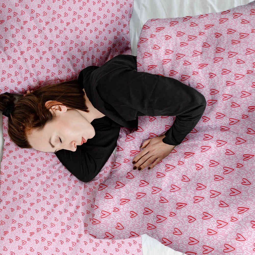 Original Therapiedecke - Baumwoll Bettwäsche Set Rosa rote Herzen