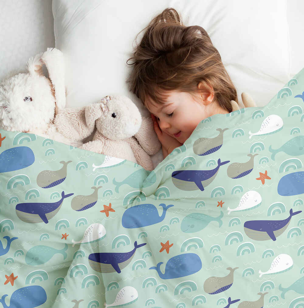 Original Therapiedecke - Baumwoll Bettwäsche Set Grün mit Walen