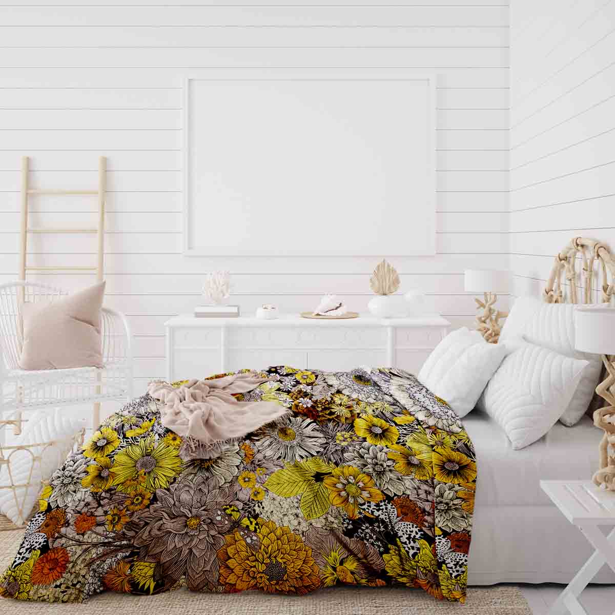 Original Therapiedecke - Baumwoll Bettwäsche Set gelbe Blumen