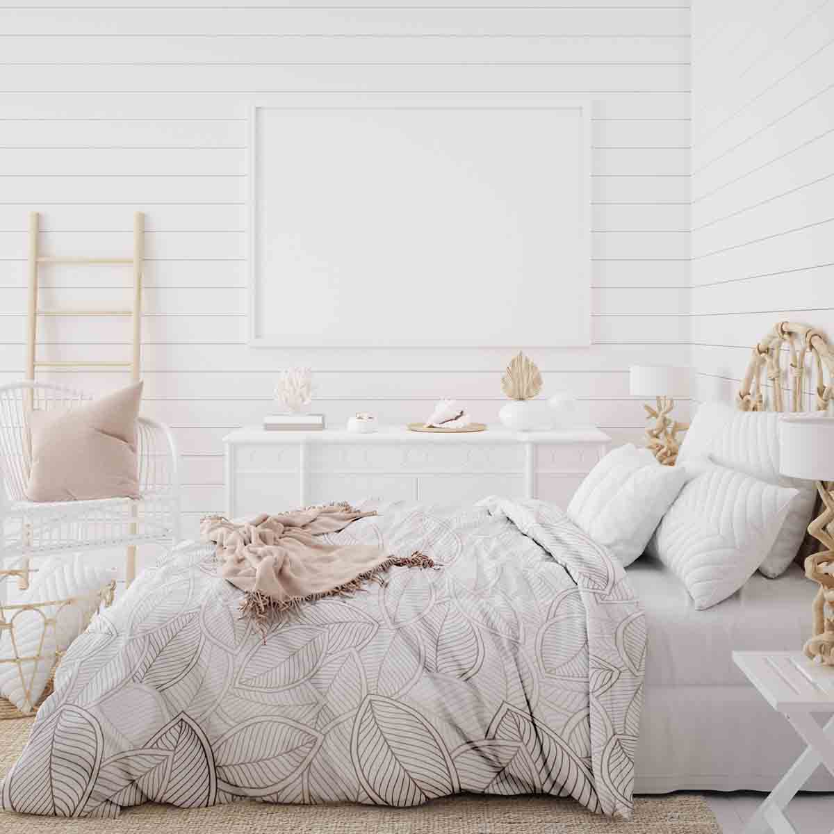 Original Therapiedecke - Baumwoll Bettwäsche Set mit grauen Palmblättern