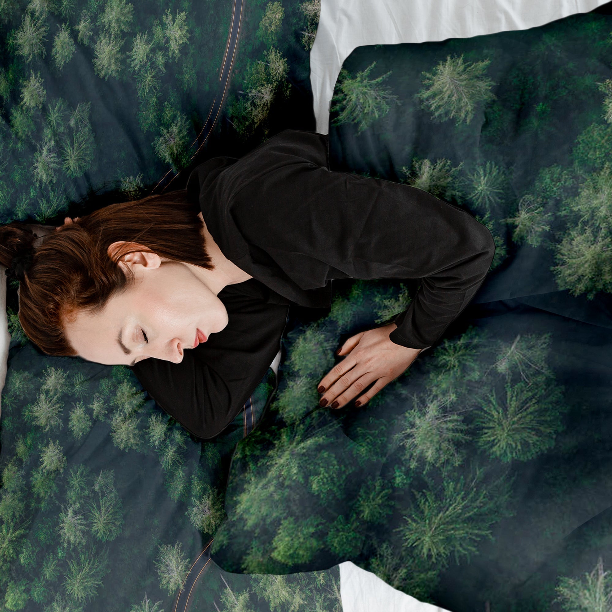 Original Therapiedecke - Baumwoll Bettwäsche Set Straße im Wald