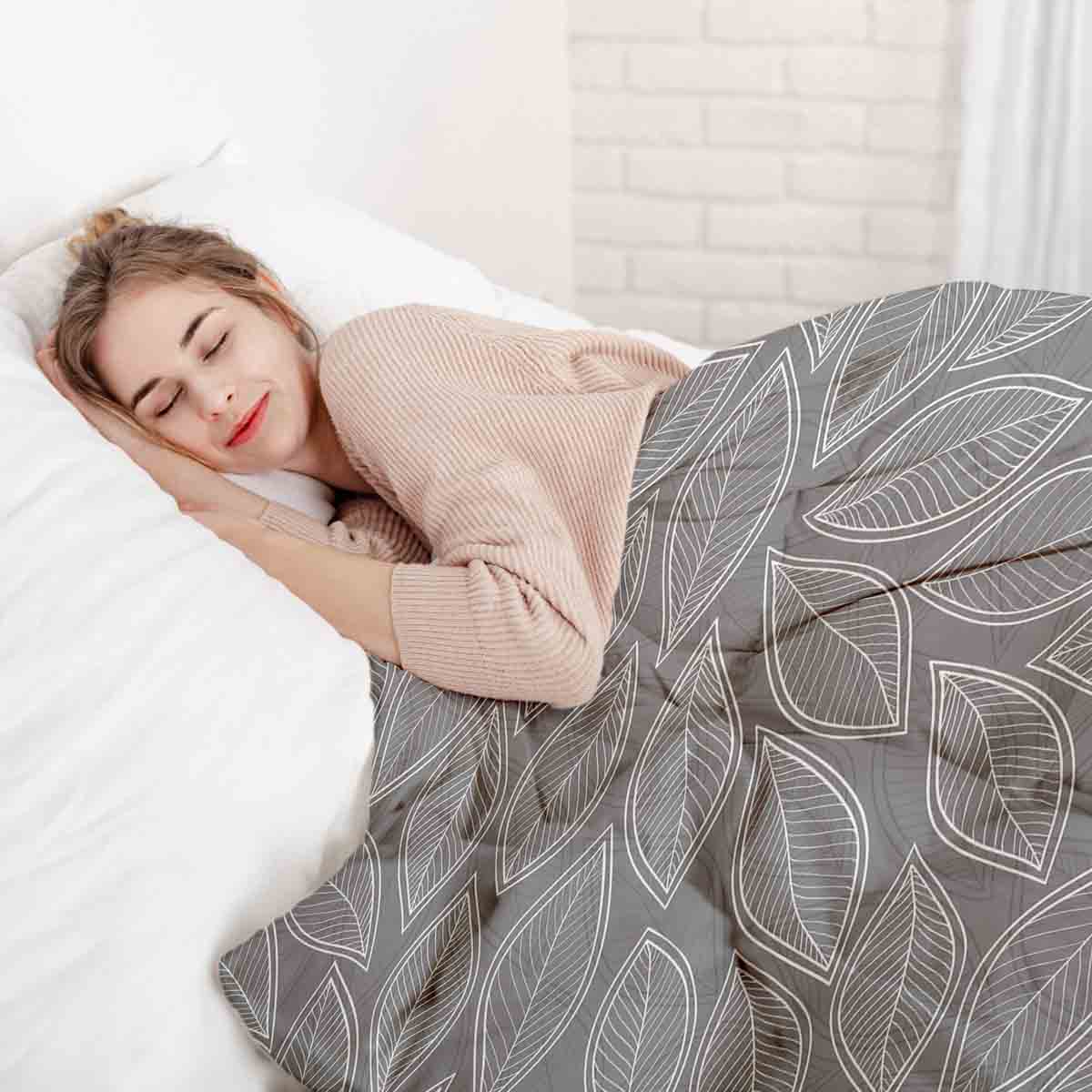 Original Therapiedecke - Baumwoll Bettwäsche Set Grau mit weißen Palmblättern