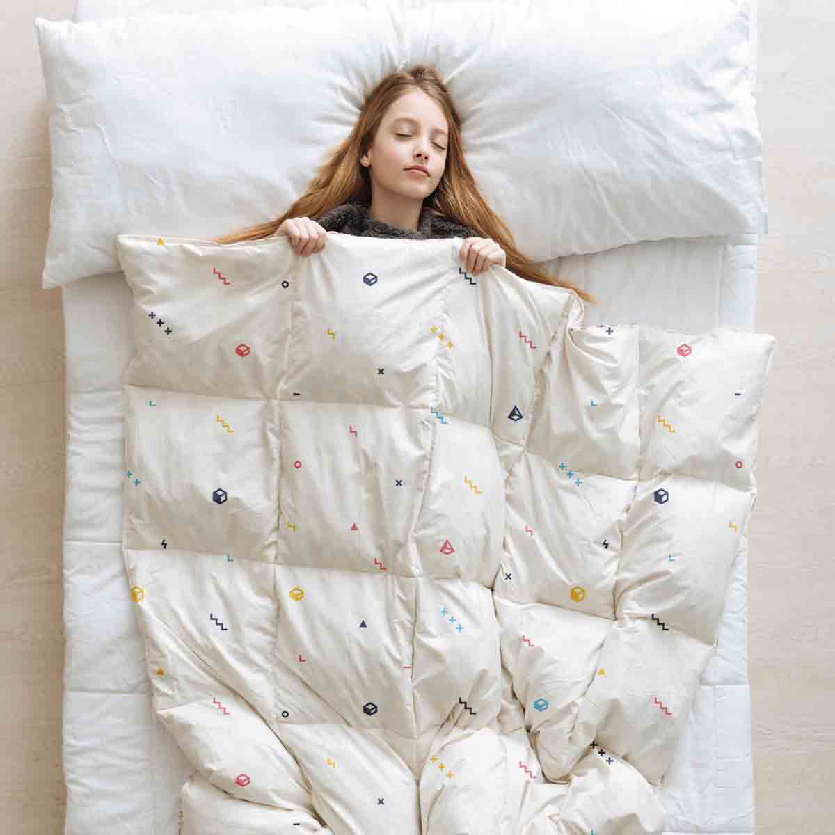 Original Therapiedecke - Baumwoll Bettwäsche Set Weiß mit bunten Formen