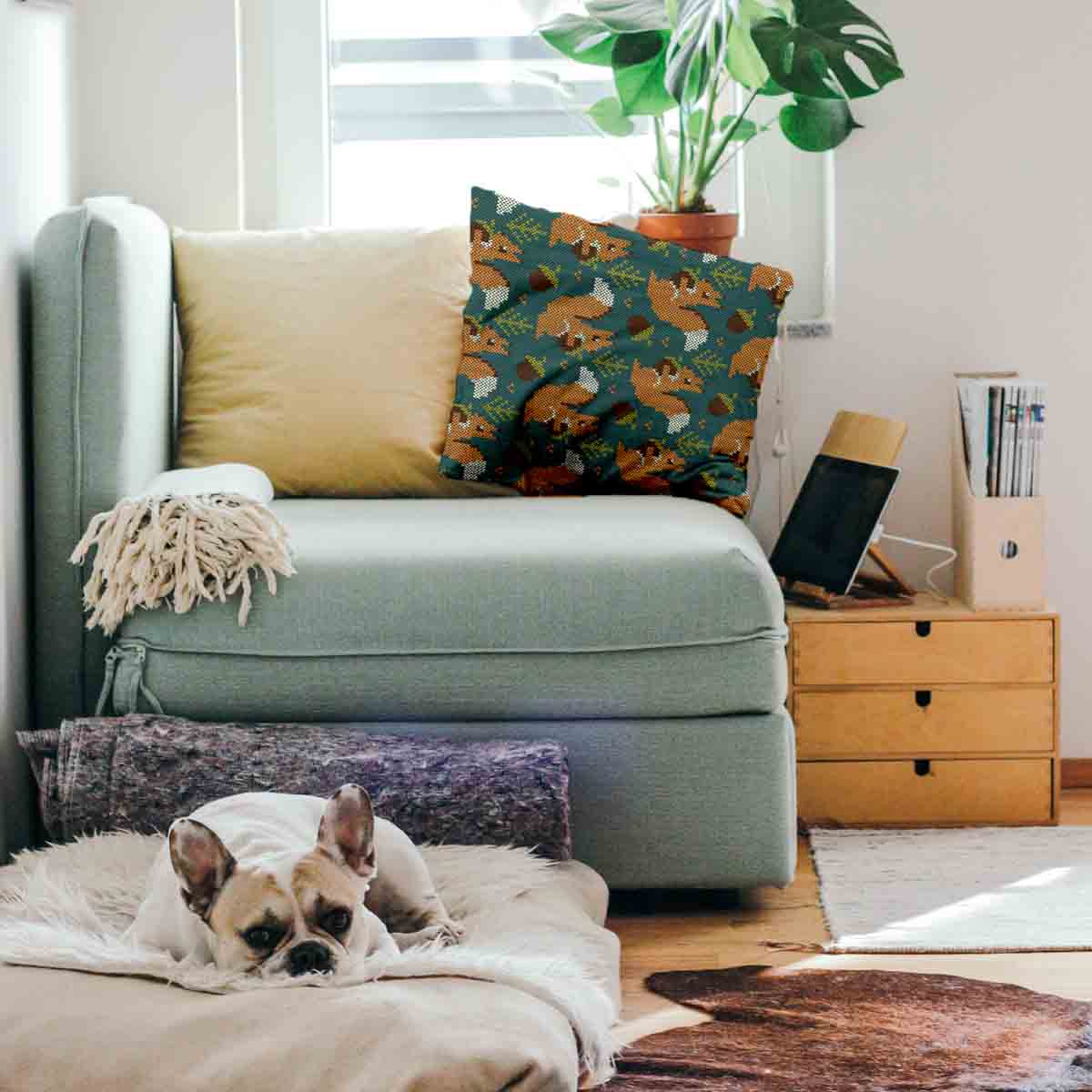 Gesundheitskissen Grün mit Eichhörnchen