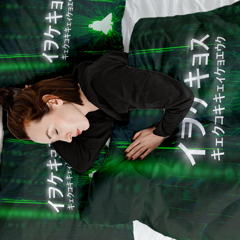 Therapiedecken Baumwollbezug in Grün mit Schriftzeichen