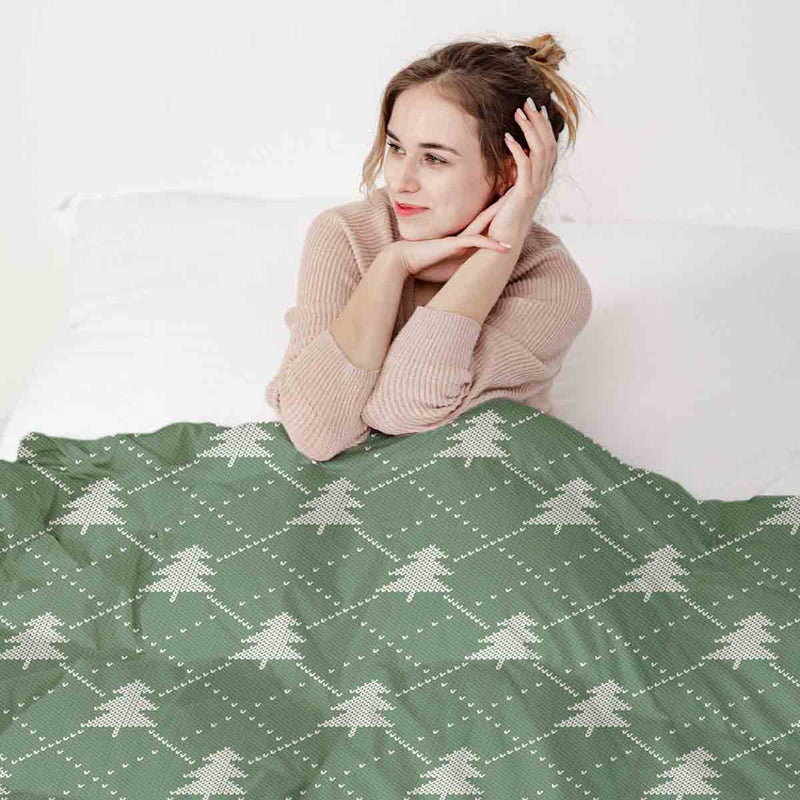 Therapiedecken Bettwäschen Set Grün mit Tannenbäumen