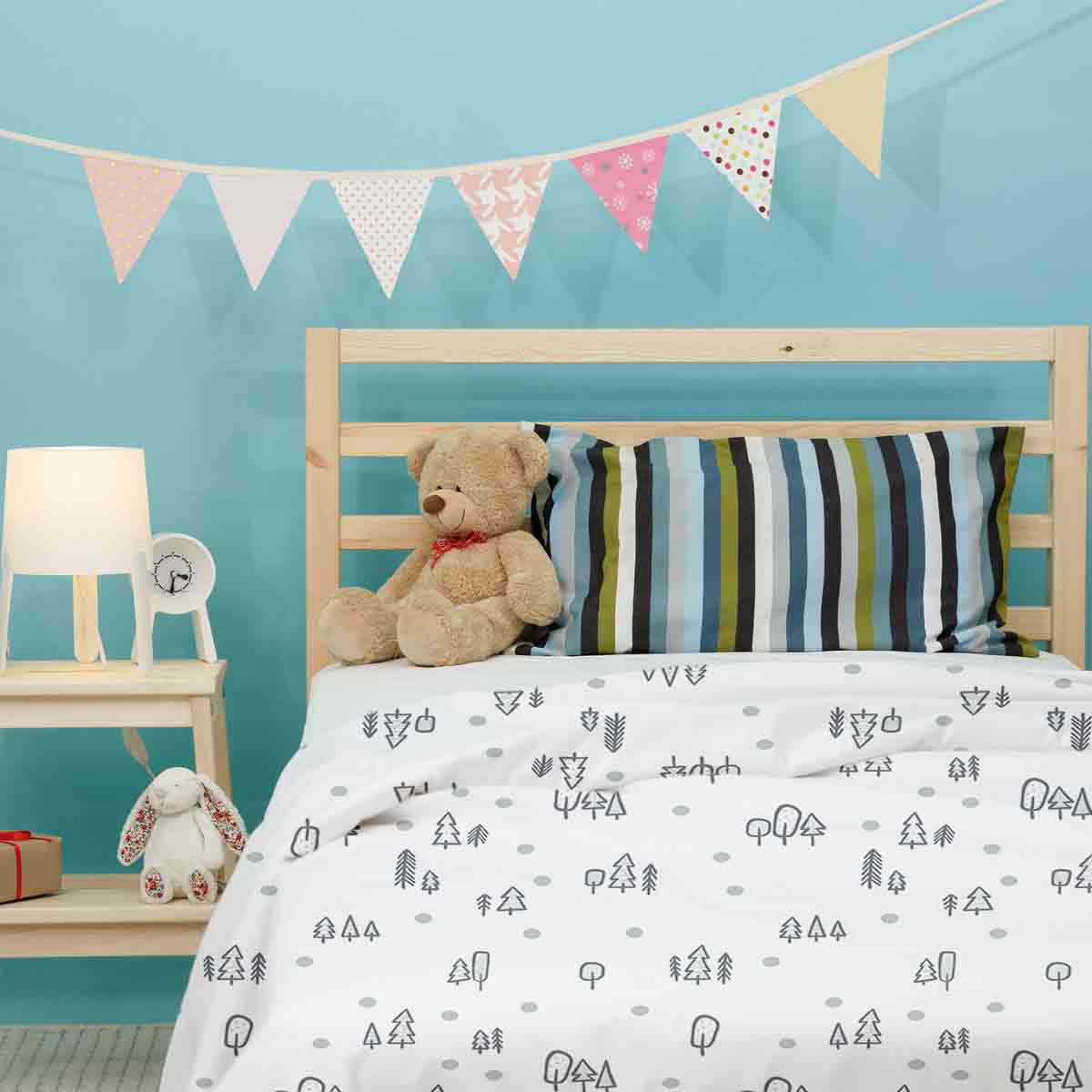 Original Therapiedecke - Baumwoll Bettwäsche Set Weiß mit Punkten und Bäumen