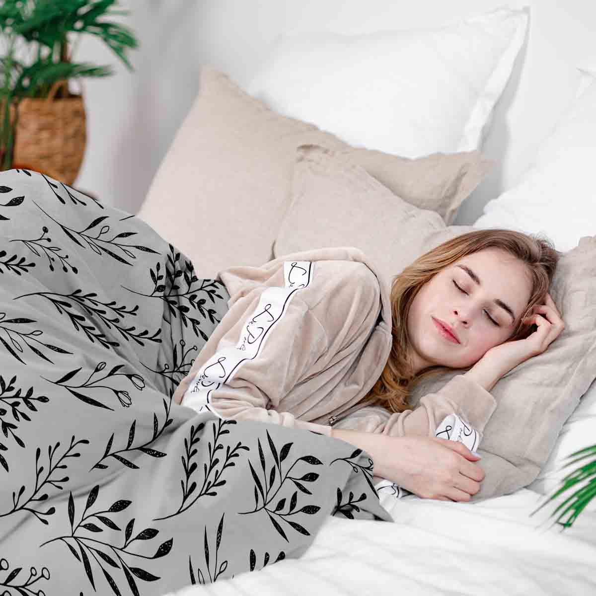 Original Therapiedecke - Baumwoll Bettwäsche Set Weiß mit schwarzen Ästen