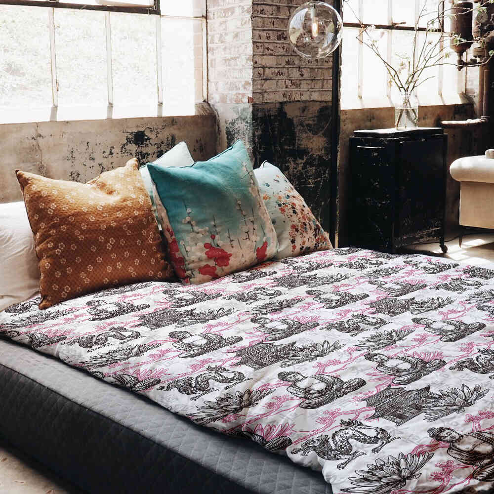 Original Therapiedecke - Baumwoll Bettwäsche Set mit rosa Buddha