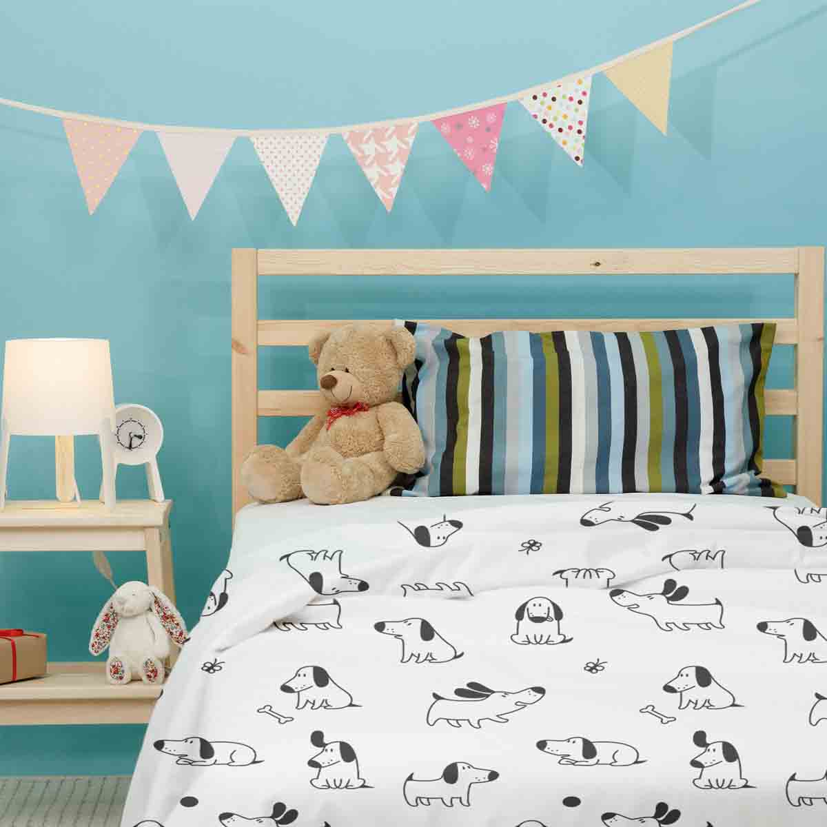 Original Therapiedecke - Baumwoll Bettwäsche Set Weiß mit Hunden