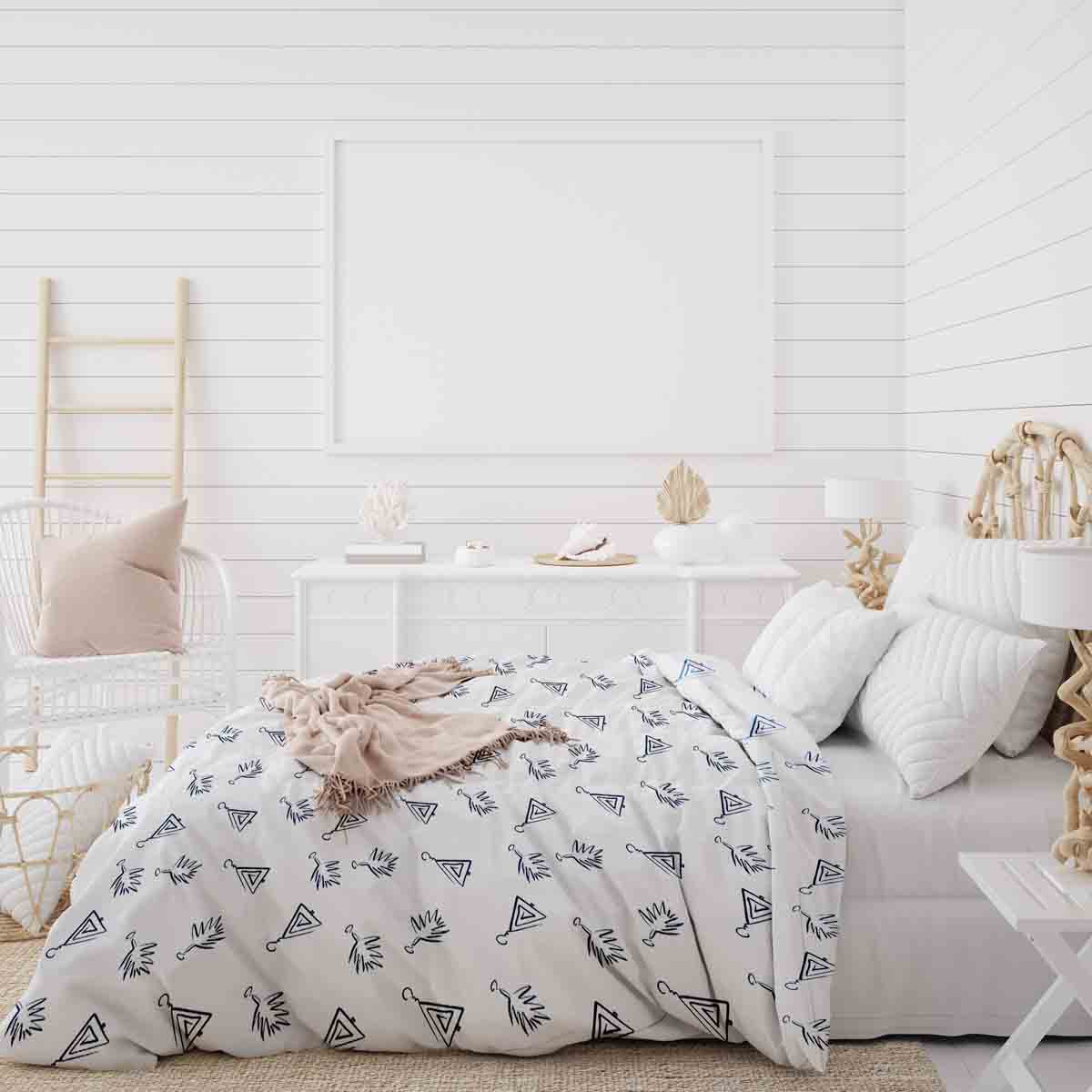 Original Therapiedecke - Baumwoll Bettwäsche Set Weiß mit Boho Ohrringen