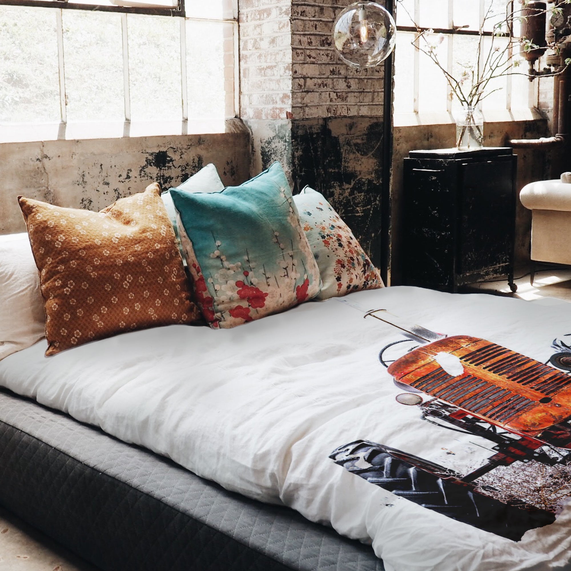 Original Therapiedecke - Baumwoll Bettwäsche Set Traktor in Orange