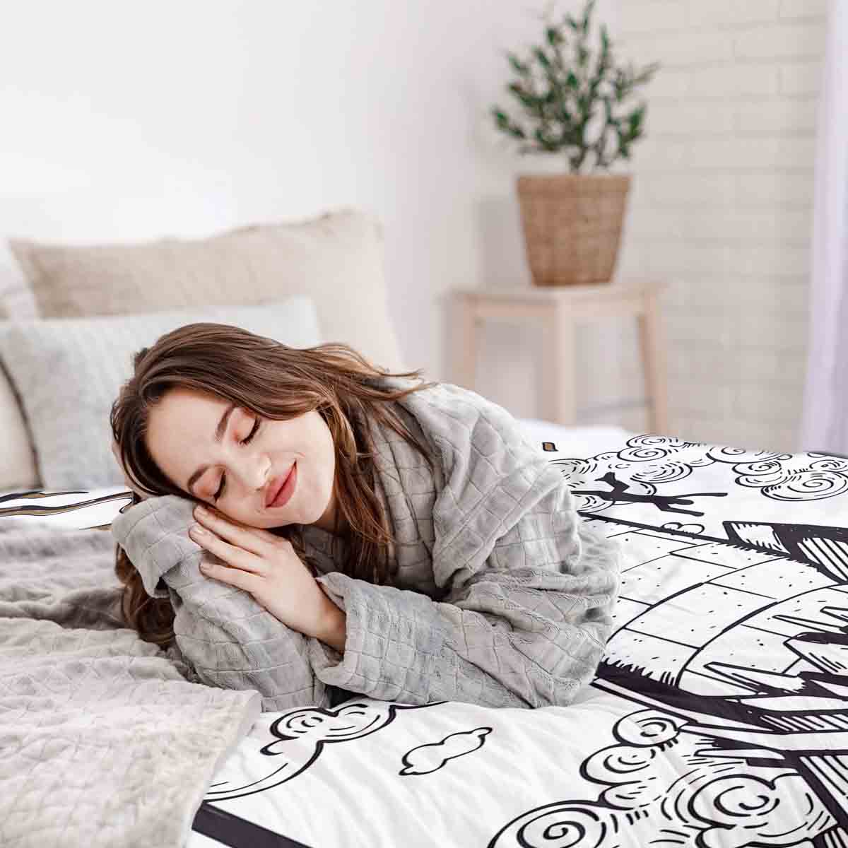 Original Therapiedecke - Baumwoll Bettwäsche Set Weiß mit Turm