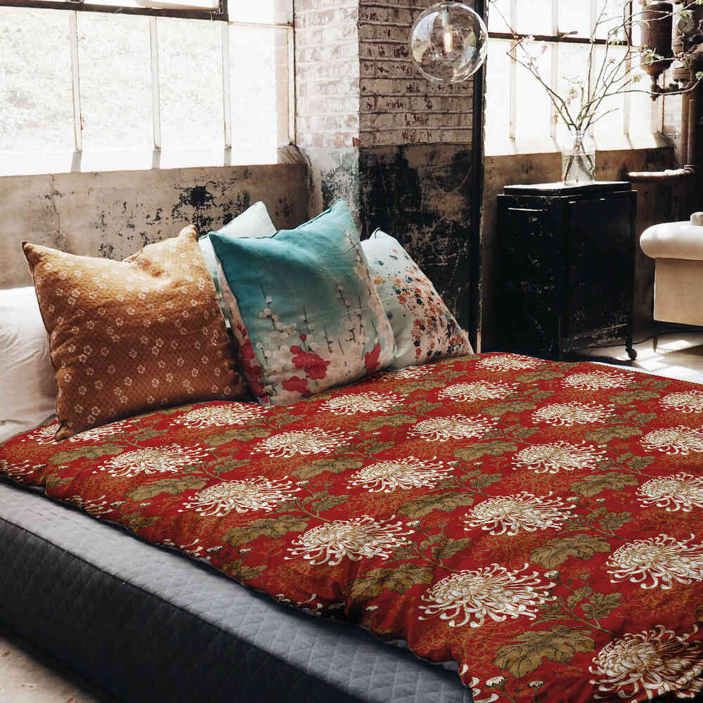 Original Therapiedecke - Baumwoll Bettwäsche Set Rot große Blüte