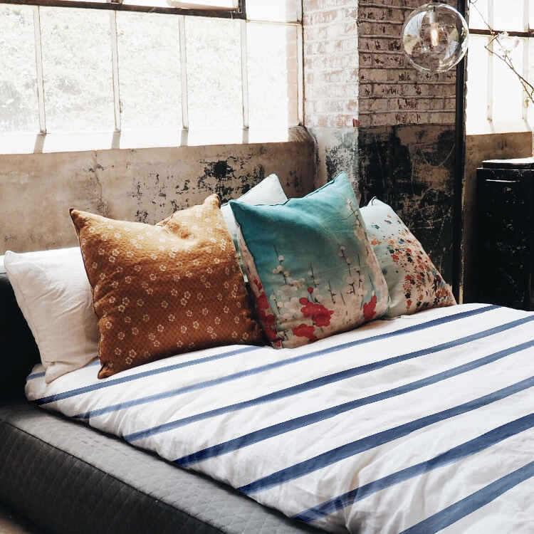 Original Therapiedecke - Baumwoll Bettwäsche Set blaue Querstreifen