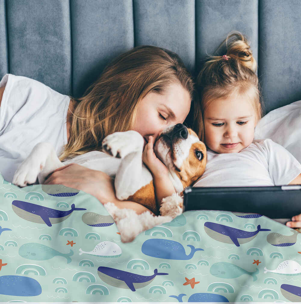 Original Therapiedecke - Baumwoll Bettwäsche Set Grün mit Walen