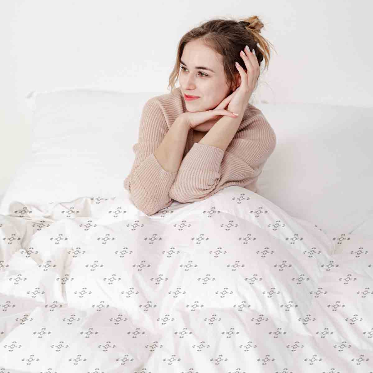 Original Therapiedecke - Baumwoll Bettwäsche Set Weiß Quadrate