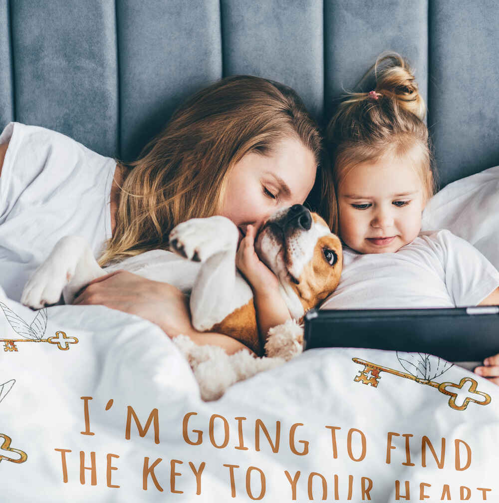 Original Therapiedecke - Baumwoll Bettwäsche Set Weiß mit fliegendem Schlüssel