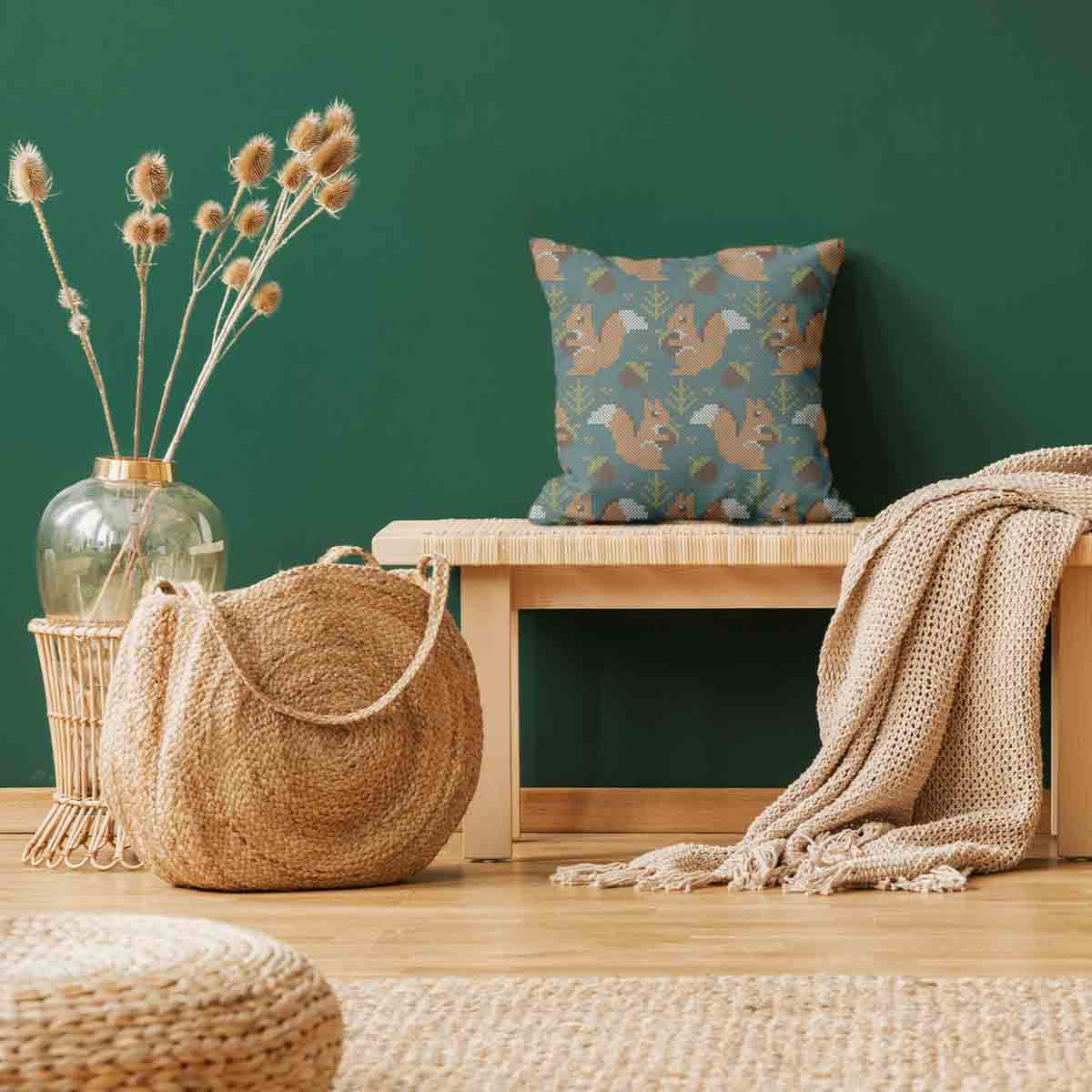 Gesundheitskissen Grün mit Eichhörnchen