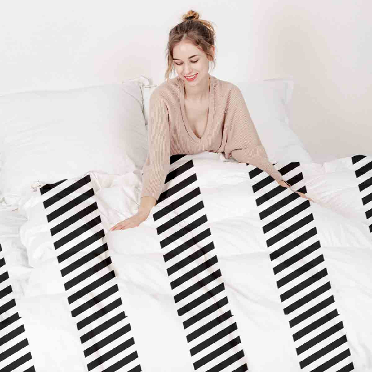 Original Therapiedecke - Baumwoll Bettwäsche Set Grau mit dicken und dünnen Streifen