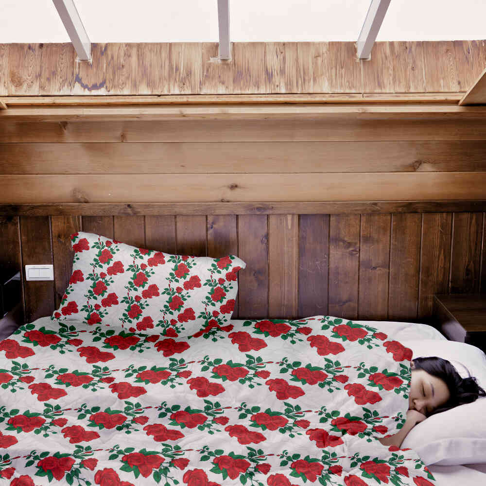 Original Therapiedecke - Baumwoll Bettwäsche Set Weiß mit Rosenstrauch