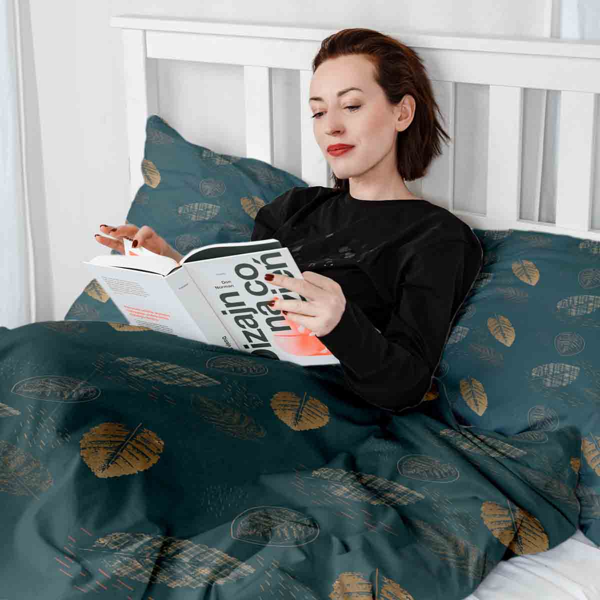 Original Therapiedecke - Baumwoll Bettwäsche Set Grün mit goldenem Blatt