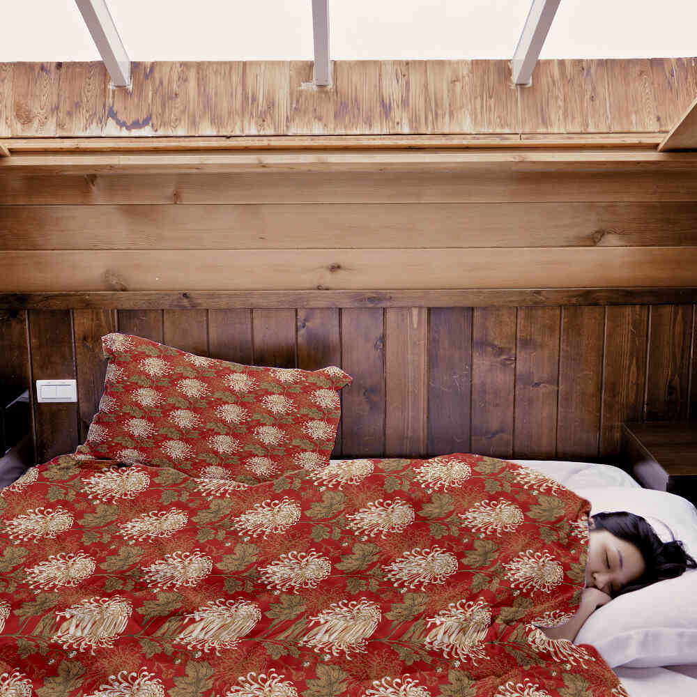 Original Therapiedecke - Baumwoll Bettwäsche Set Rot große Blüte