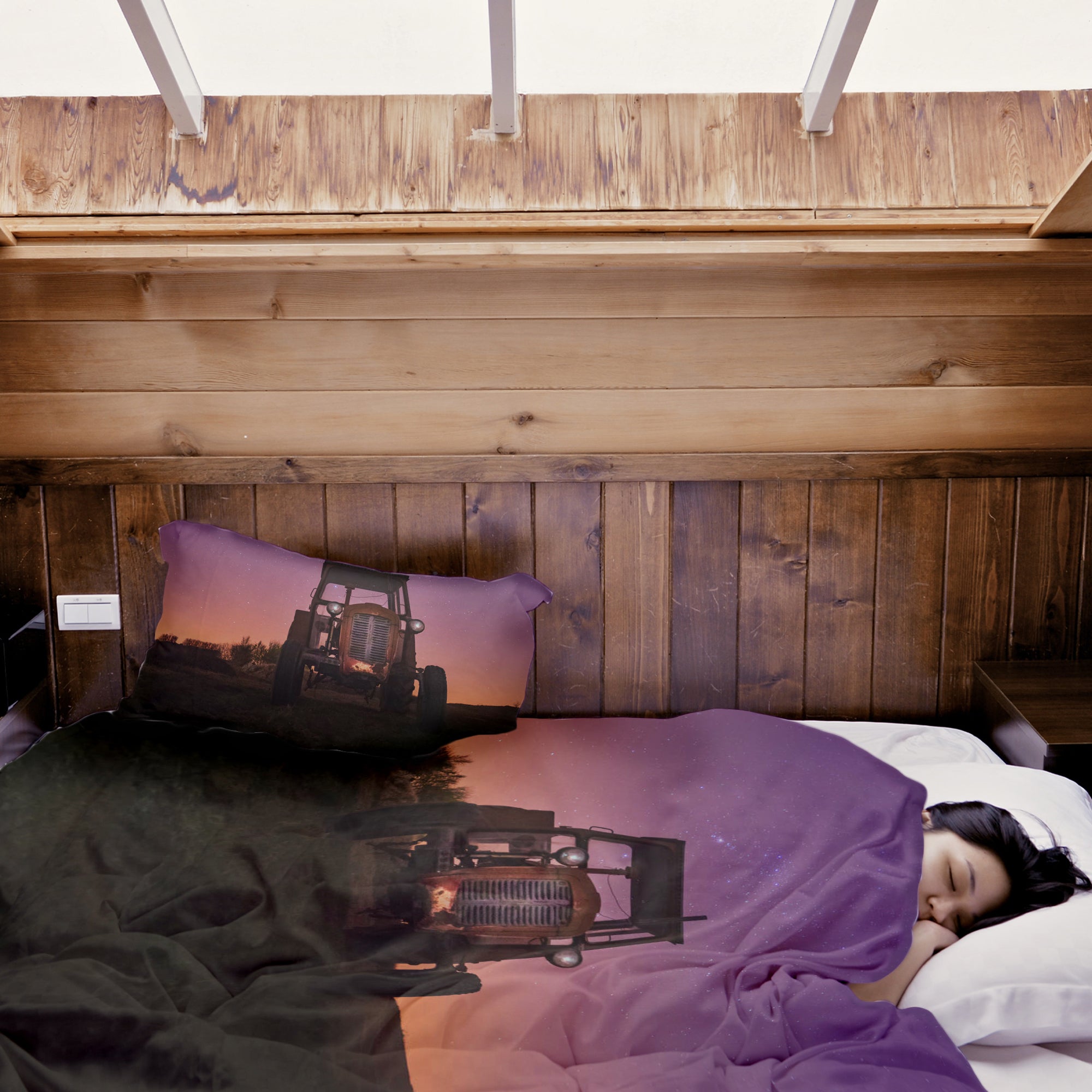 Original Therapiedecke - Baumwoll Bettwäsche Set Lila mit Traktor