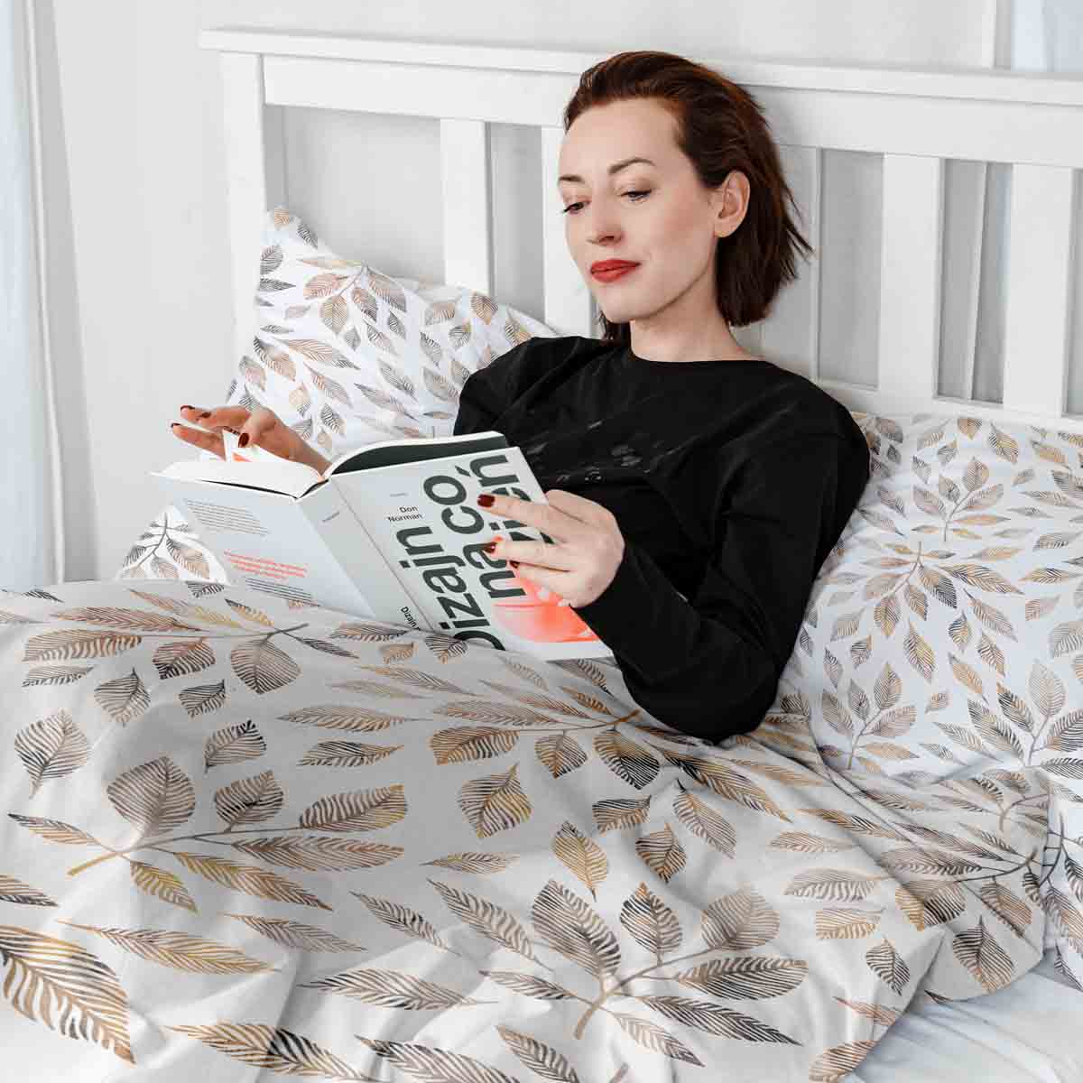 Original Therapiedecke - Baumwoll Bettwäsche Set Weiß mit hellbraunen Ästen