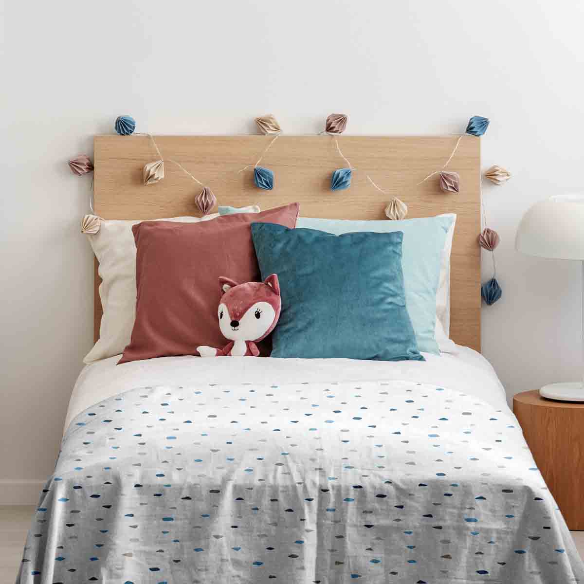 Original Therapiedecke - Baumwollbezug Weiß mit kleinen blauen Formen