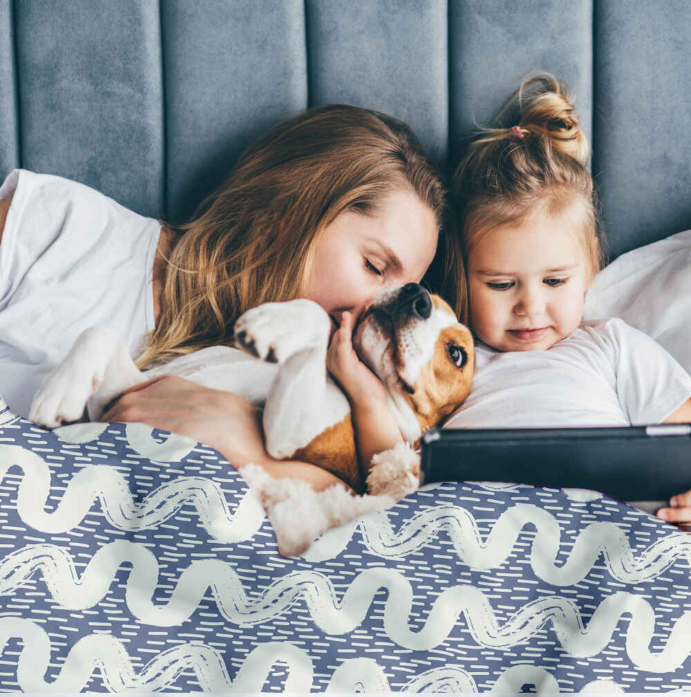 Original Therapiedecke - Baumwoll Bettwäsche Set blau weiße Wellen