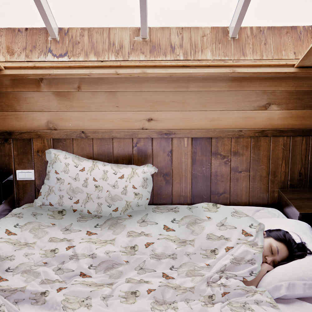 Original Therapiedecke - Baumwollbezug Weiß süße Tiere