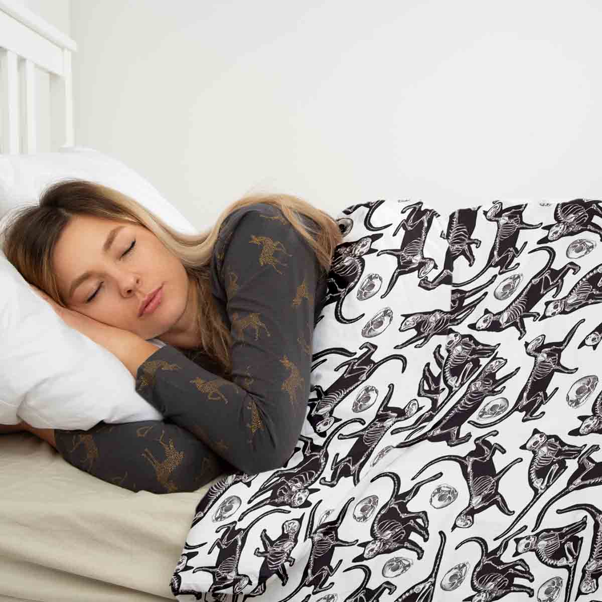 Original Therapiedecke - Baumwoll Bettwäsche Set Halloween Katze