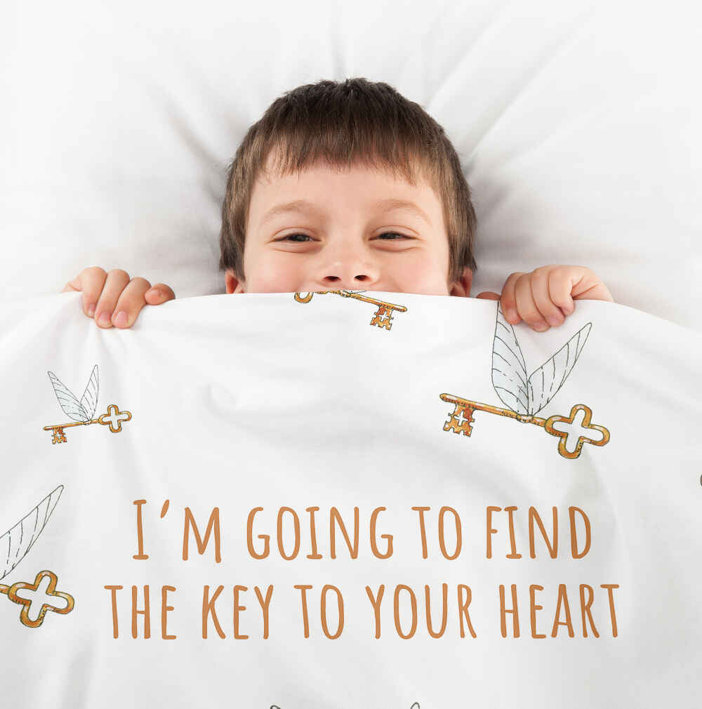 Original Therapiedecke - Baumwoll Bettwäsche Set Weiß mit fliegendem Schlüssel