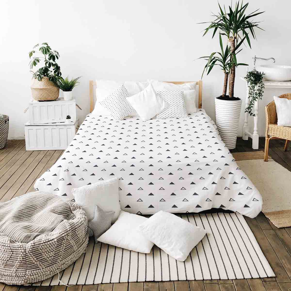 Original Therapiedecke - Baumwoll Bettwäsche Set Weiß mit schwarzen Dreiecken